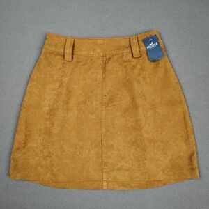 Hollister Faux Suede High Rise Mini Skirt‎ Women XS Brown Zip Up Flirty New